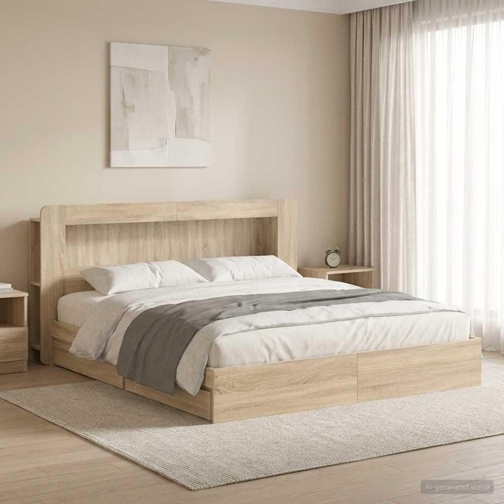 Möbel Bettgestell mit Stauraum mit Kopfteil Sonoma-Eiche 180 x 200 cmKlassische Betten - Klassische Betten c5624