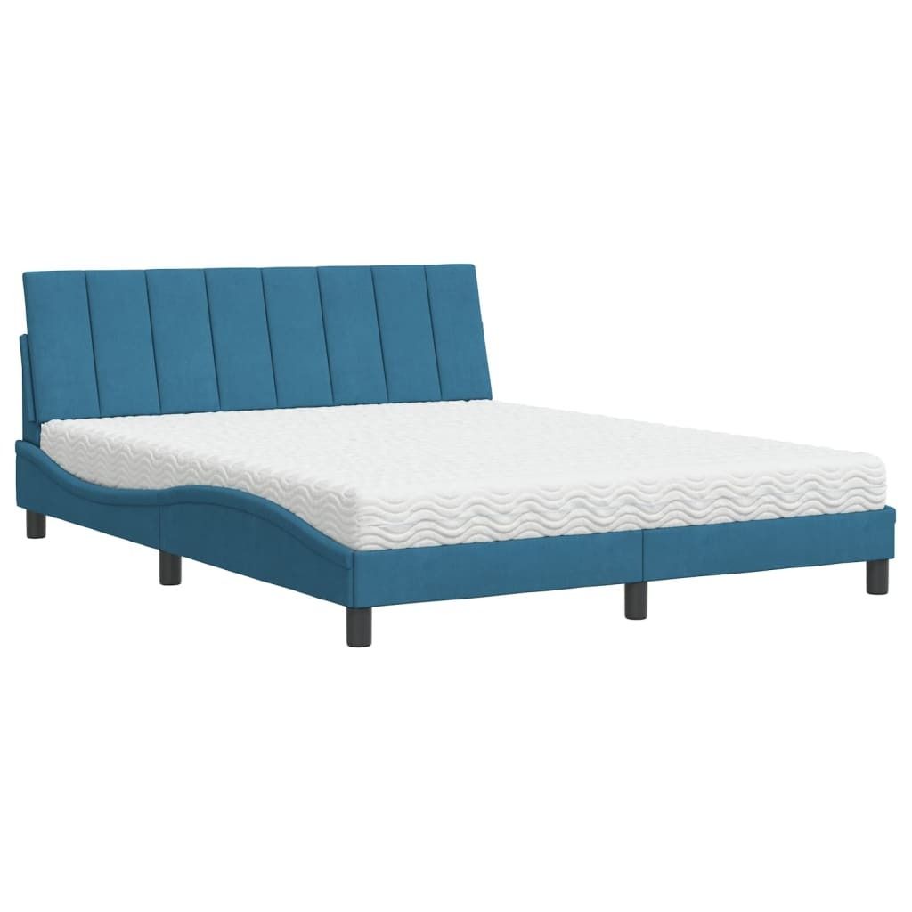 "WINTER SALE"Bettgestell - inkl. Lattenrost - Doppelbett - mit Matratze "Hanko" Blau 160x200 cm Samt - Polsterbett Klassische Betten NEU6754395