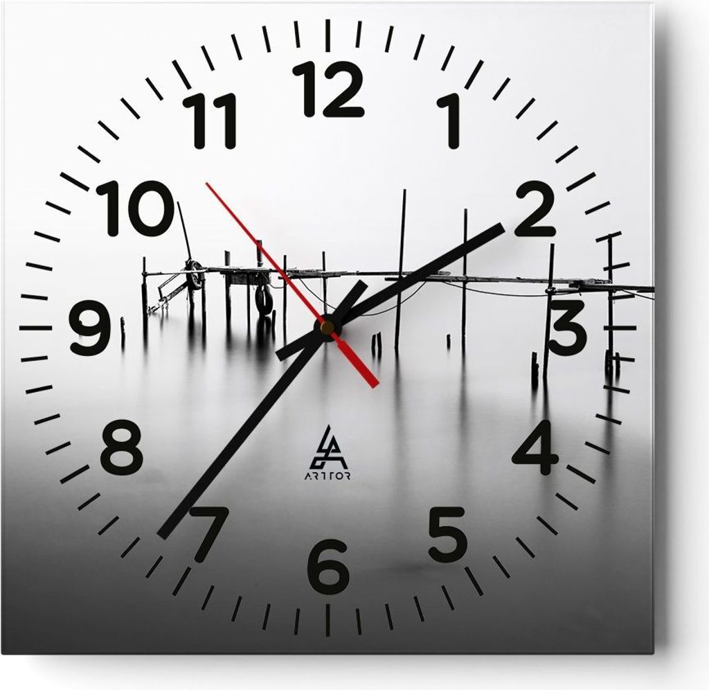 Wanduhr - Quadrat - Glasuhr - Meer Brücke Wasser - 40x40cm - Schleichendes Uhrwerk - Lautlos - zum Aufhängen bereit - Dekoration Modern - Wanddek...