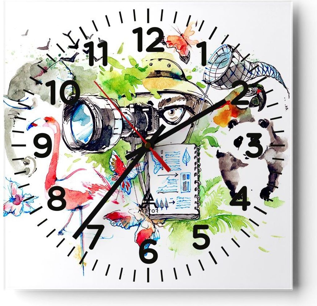 Wanduhr - Quadrat - Glasuhr - Flamingo wild Tierwelt Fotograf - 30x30cm - Schleichendes Uhrwerk - Lautlos - zum Aufhängen bereit - Dekoration Mode...