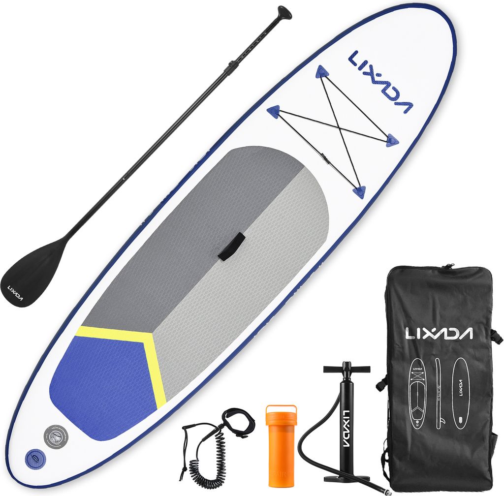 LIXADA Stand-Up-Paddle-Board, SUP-Paddle-Board-Set, aufblasbares Surfbrett + Paddle-Board, 320 x 81 x 15 cm, 150 kg (330 lbs) Tragfähigkeit, Blau