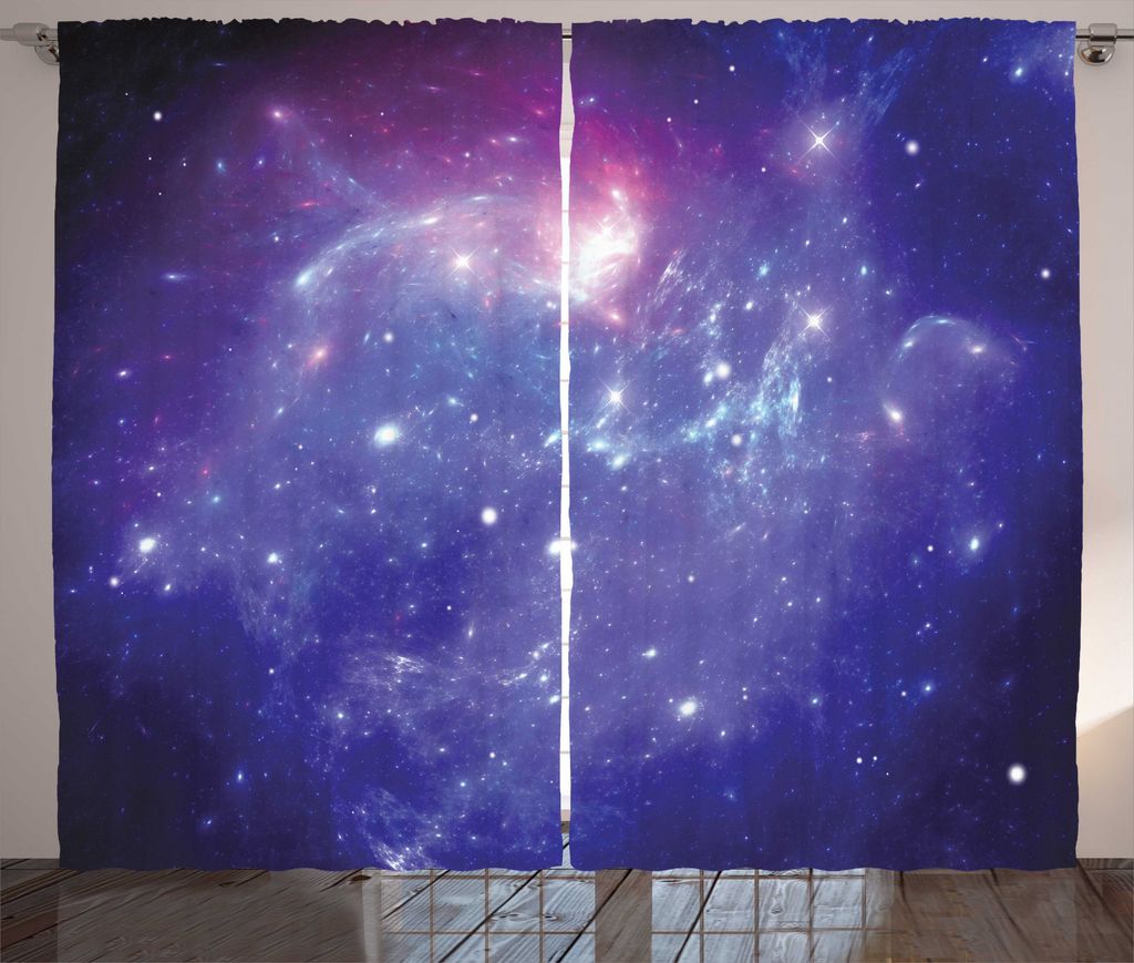 ABAKUHAUS Nebel Rustikaler Gardine, Milchstraße Galaxy Sterne, Schlafzimmer Kräuselband Vorhang mit Schlaufen und Haken, 280 x 225 cm, Marine Lila