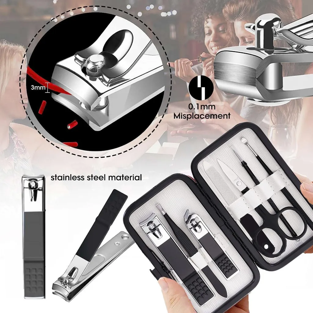 Kit manucure en acier inox avec ciseaux de précision et trousse design