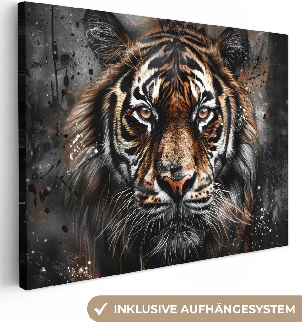 Wanddeko 80x60 cm - Tiere - Tiger - Porträt - Luxus - Schwarz, Deko Wohnzimmer, Bilder, Wanddeko