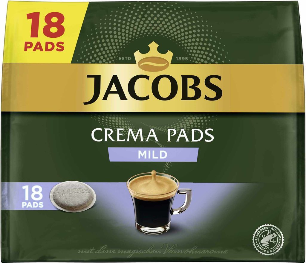 Jacobs Crema Pads mild | 18 Senseo kompatible Kaffeepads 118 g