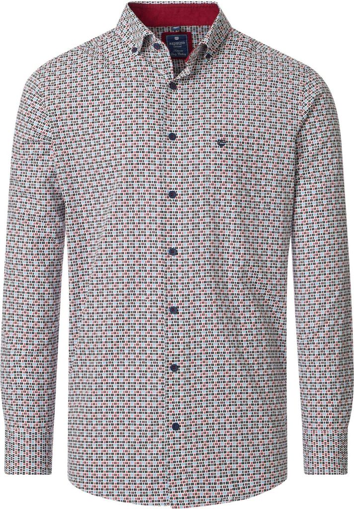 REDMOND Herren Freizeithemd Langarm Button-Down Comfort Rot Print XL