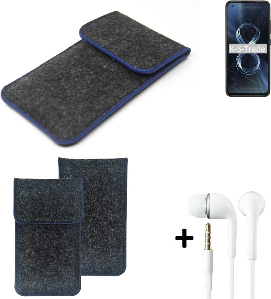 K-S-Trade Handy Schutz Hülle kompatibel mit Asus 8z Schutzhülle Handyhülle Filztasche Pouch Tasche Case Sleeve Filzhülle dunkelgrau, blauer Rand