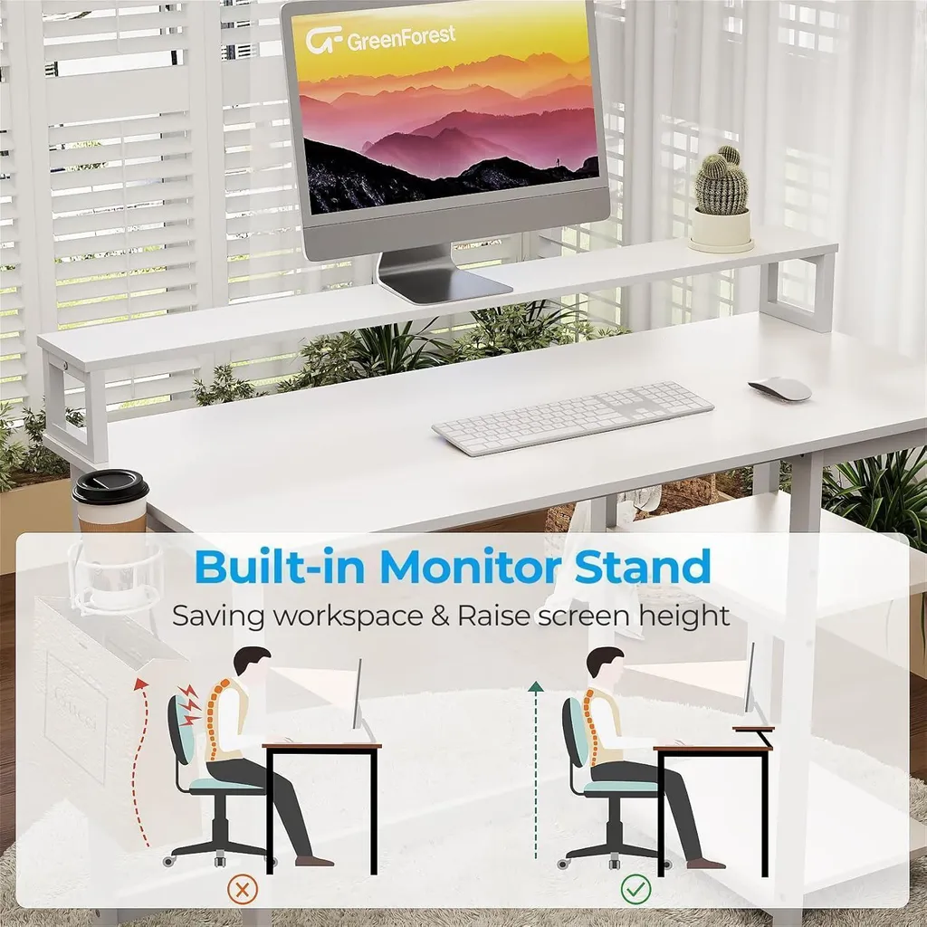 Bureau blanc avec étagère et support d'écran 100x50cm - Gamme Oslo - 4