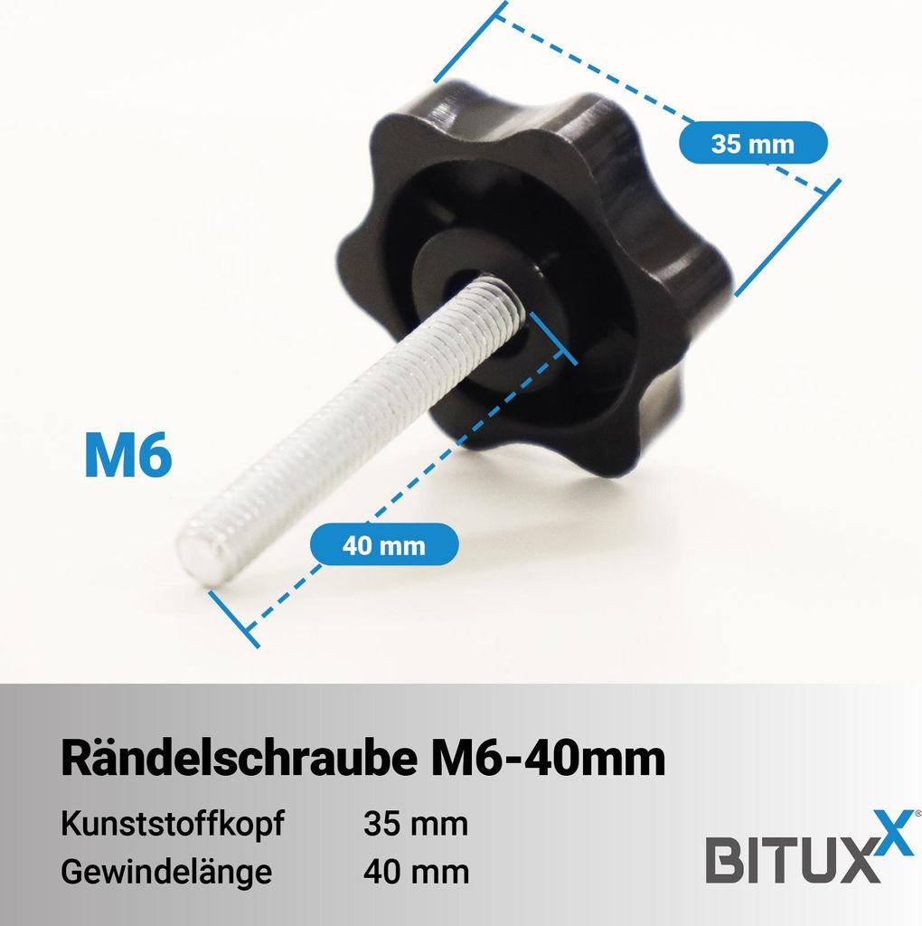 Bituxx 20x Rändelschraube Feststellschraube M6 x 40 mm MS-20043