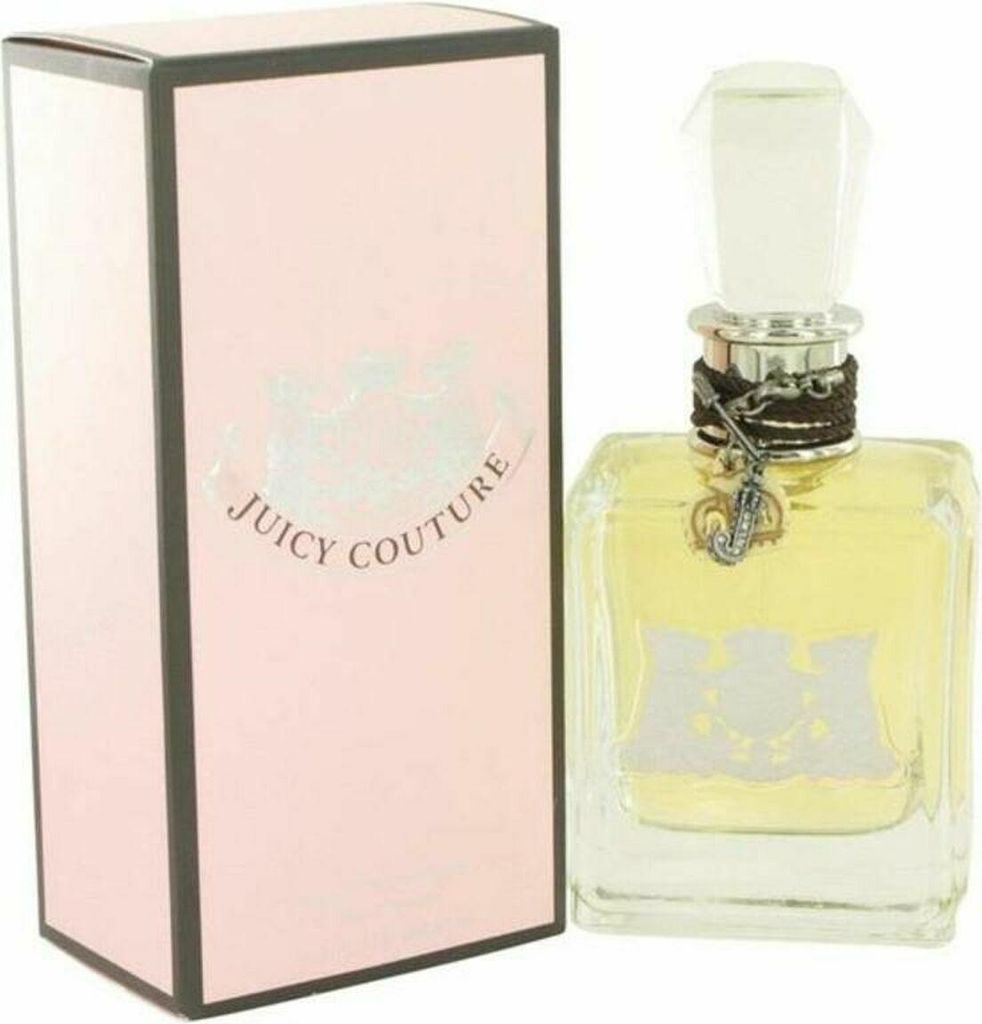 A perfume bottle and its packaging are displayed against a white background.