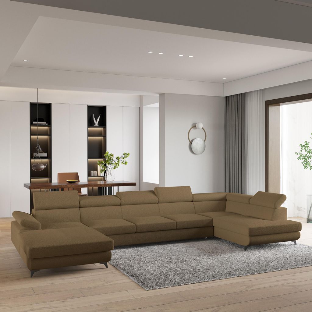 Masseno Ecksofa MONTIVA mit Schlaffunktion U-Form, Sofa mit Bettkasten, Wohnzimmersofa, Couch, Soffa, Bettsofa, Couchgarnitur- Orange, QUELLE 17