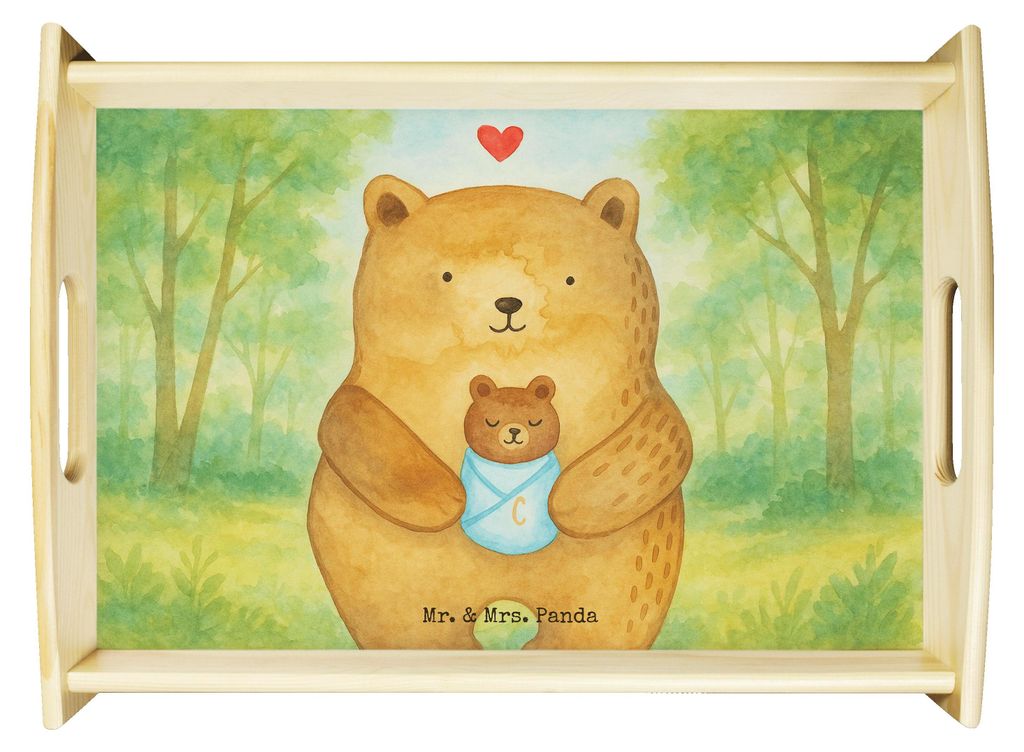 Mr. & Mrs. Panda Serviertablett Bär Baby Design - Weiß - Geschenk, sofatablett, Eltern, Mutter, Küchentablett, Geburt, betttablett, Glückwunsch...