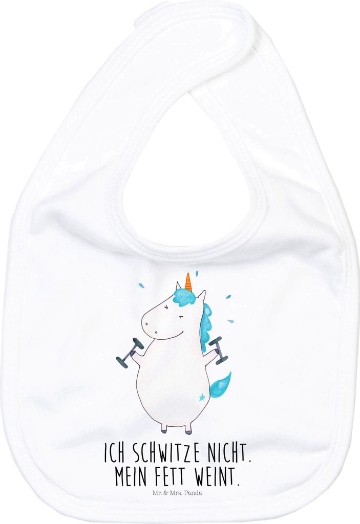 Mr. & Mrs. Panda Lätzchen Einhorn Fitness - Weiß - Geschenk, Gym, Für Babys, Sport, Baumwoll-Lätzchen, Sabberlätzchen, Schlabberlatz, Unicorn,...