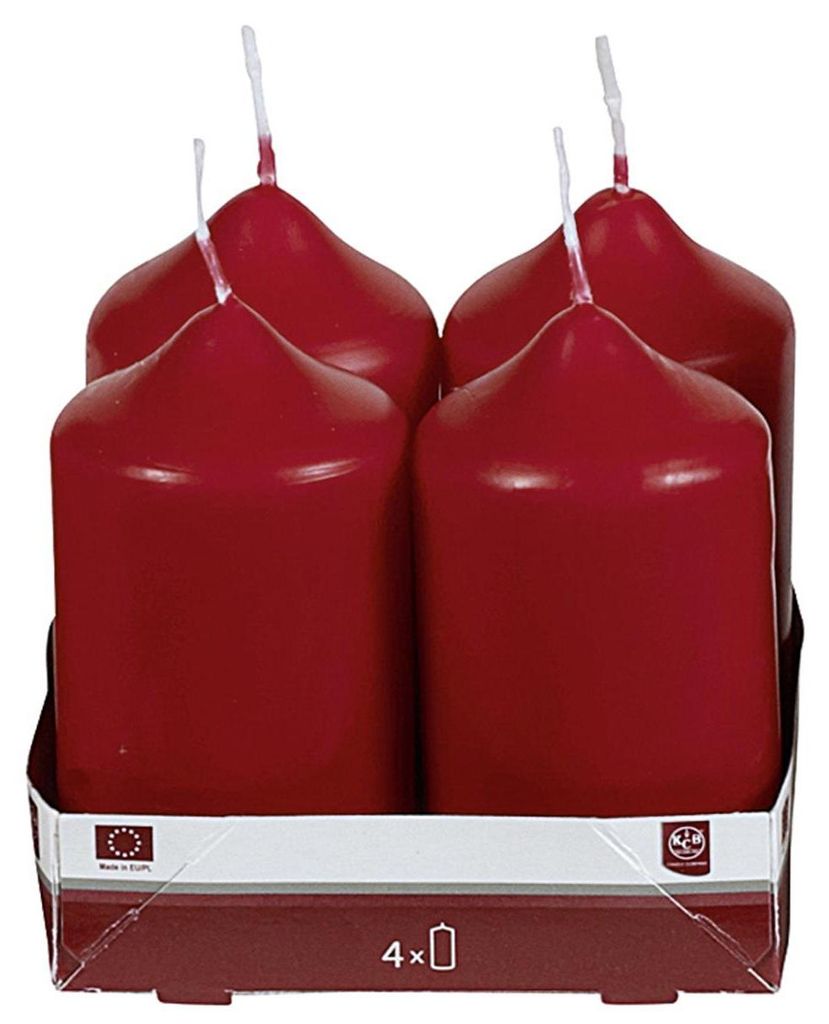 Stumpenkerze 9xØ5 cm bordeaux 4 Pack 6 Stück Zdjęcie produktu 
