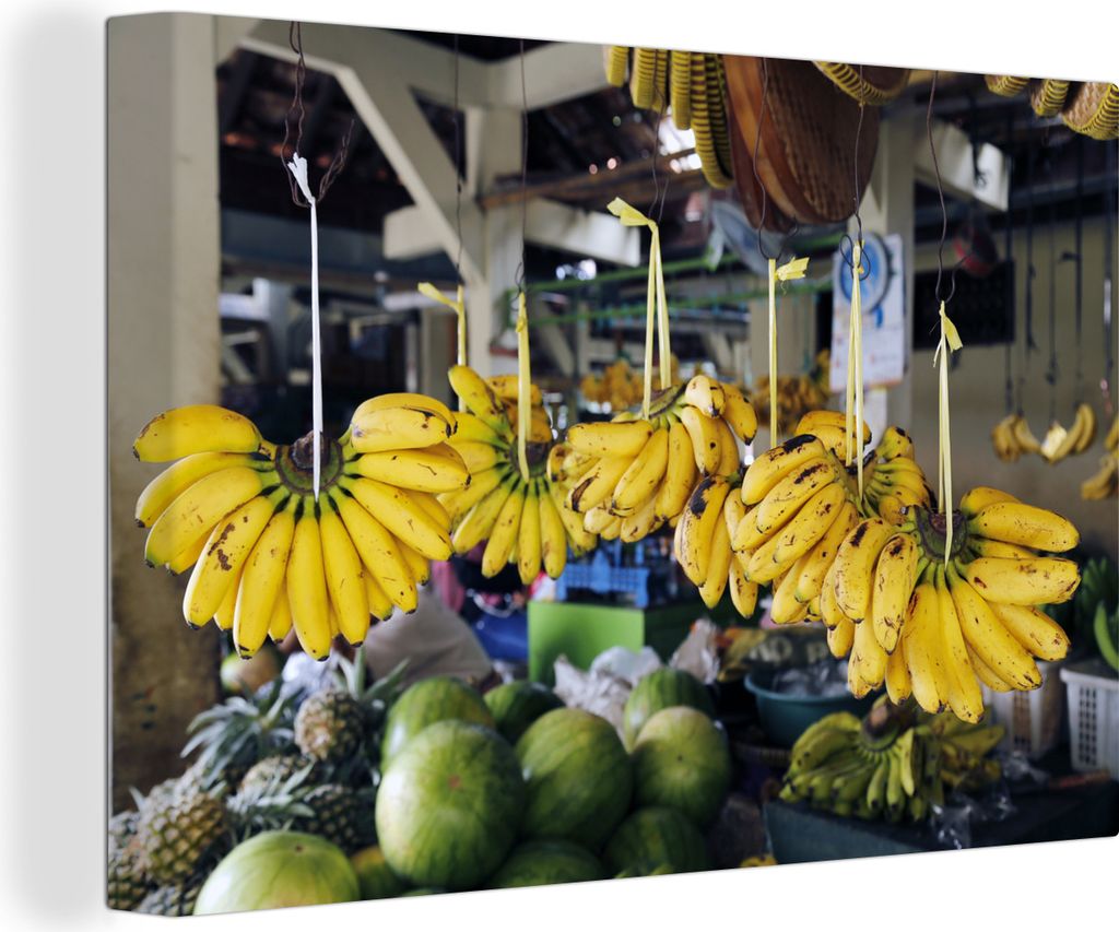 OneMillionCanvasses - Leinwandbilder - 150x100 cm, Banane - Markt - Java, Wandbilder Kunstdruck Wanddekoration