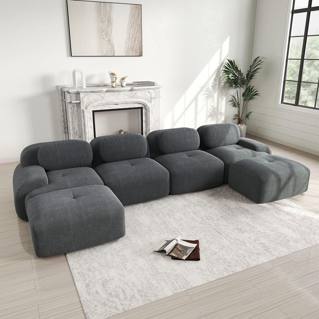 Sofa Modulares U-Sofa ohne Montage aus Cordstoff – sofas wohnzimmer Ergonomisches 4-Sitzer Sofa mit 32D Polsterung & breiten Armlehnen