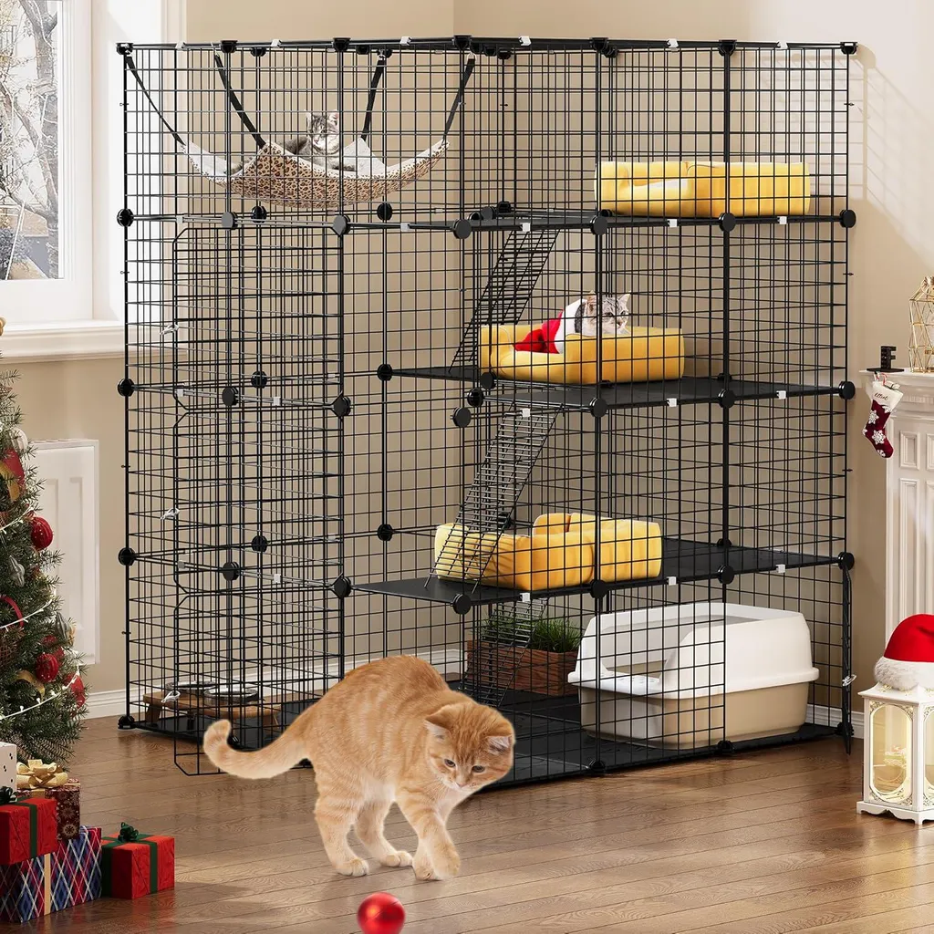 Enclos chats intérieur 4 étages amovible pour sécuriser 1 à 4 animaux