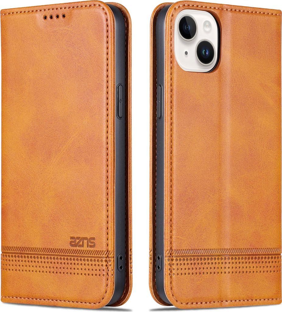 Leder Hülle für iPhone 15 Plus, Klapphüllen Brieftasche Magnetverschluss Ständer Schutzhülle Gelb