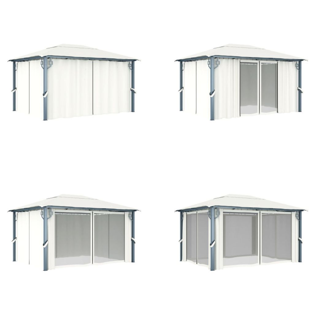 vidaXL Pavillon mit Vorhängen 400 x 300 cm Creme Aluminium - Pavillon - Pavillons - Vordach - Vordächer