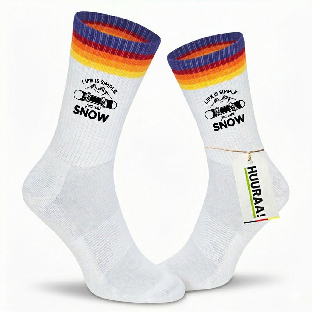 Huuraa Unisex Socken Snowboard Just add snow 42/46 Rainbow Baumwolle Tennissocken Geschenkidee