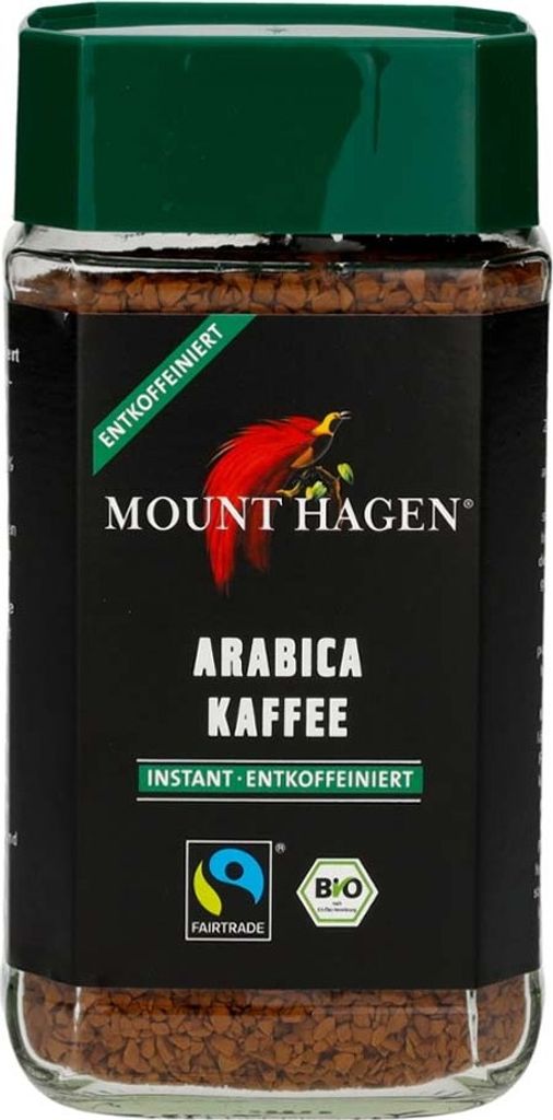 A jar of instant decaffeinated Arabica coffee.