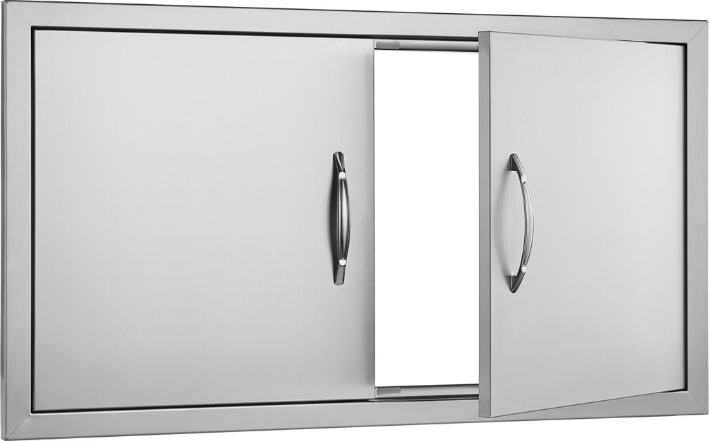 SucceBuy 863x482mm Double BBQ Zugang Tür, Edelstahl Flush Mount vertikale Tür mit Griffen, Outdoor-Küche Tür für BBQ Insel und Grillstation