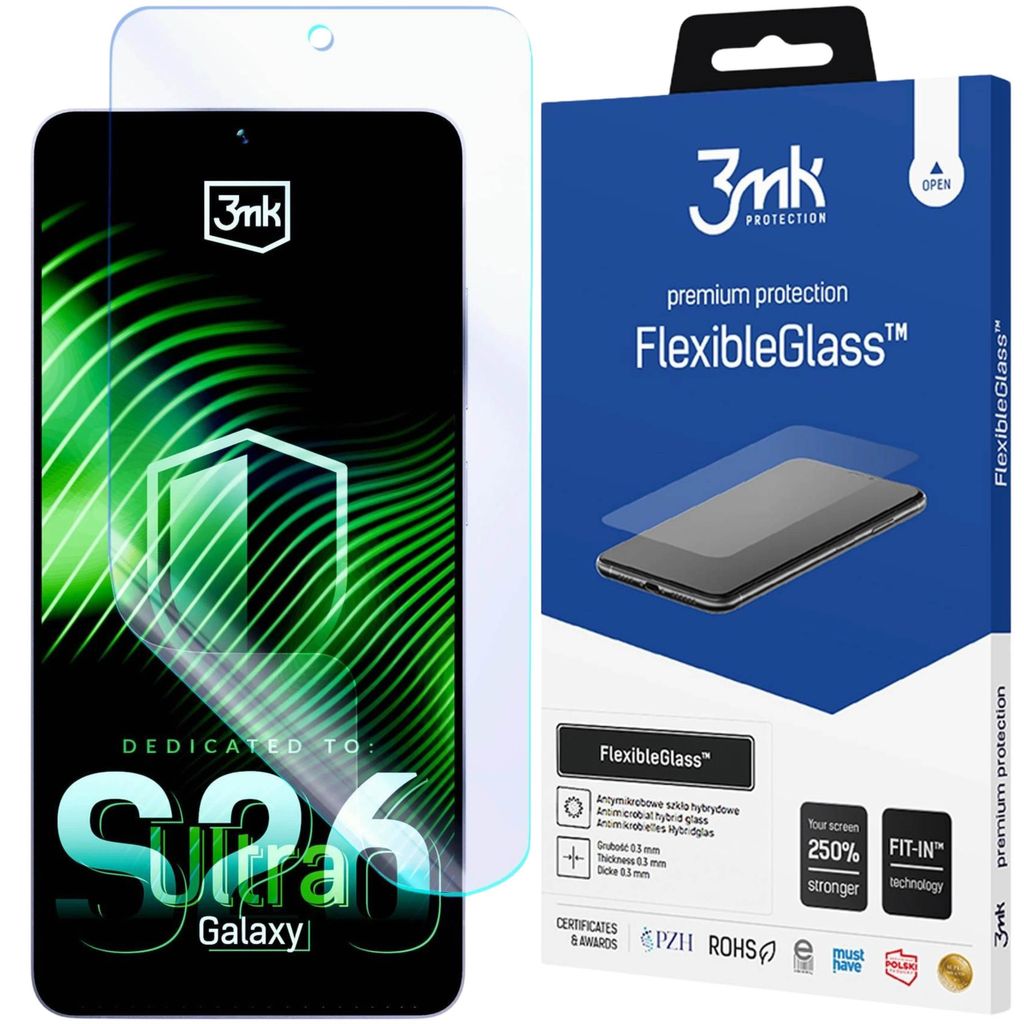 Hybridglas Displayschutz für das Samsung Galaxy S26 Ultra, bruchsicher und kratzfest, 0,3 mm dünn – 3mk FlexibleGlass
