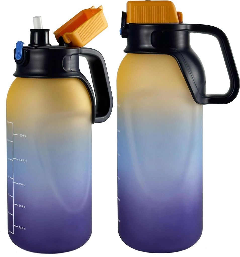 Dreifarbige Sportflasche: Tragbare Flip-Top-Trinkflasche mit Strohhalm, 2000 ml Outdoor-Wasserflasche mit großer Kapazität, BPA-frei, Farbe C