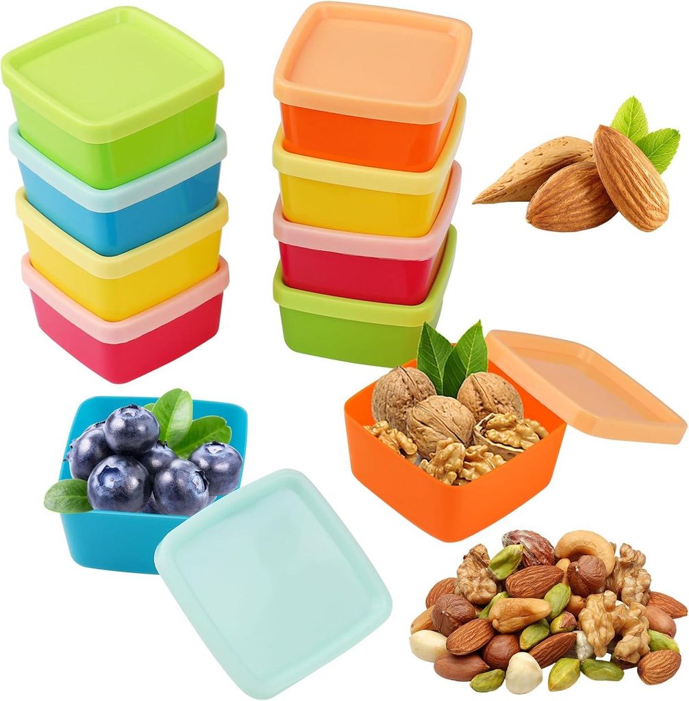 Set mit 10 kleinen, quadratischen Gefrierdosen mit Deckel zur Aufbewahrung von Snacks