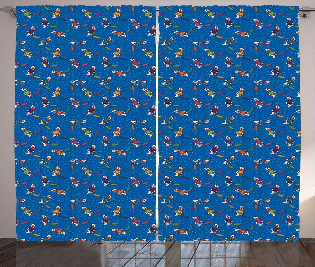 ABAKUHAUS Tenda rustica con cani, Christmas Time Cani con slitta, Soggiorno Tenda universale con passanti e ganci, 280 x 245 cm, Multicolore