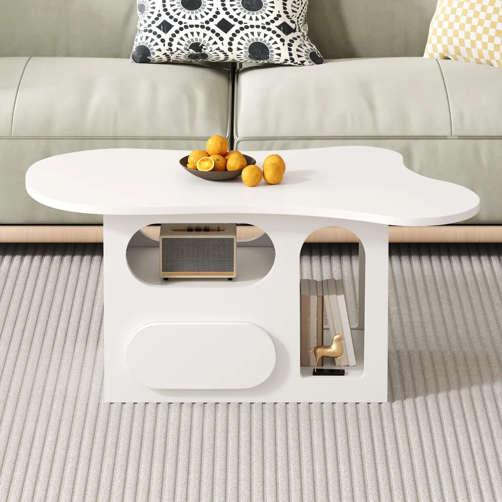 Table basse design blanc pour optimiser l'espace de votre salon moderne