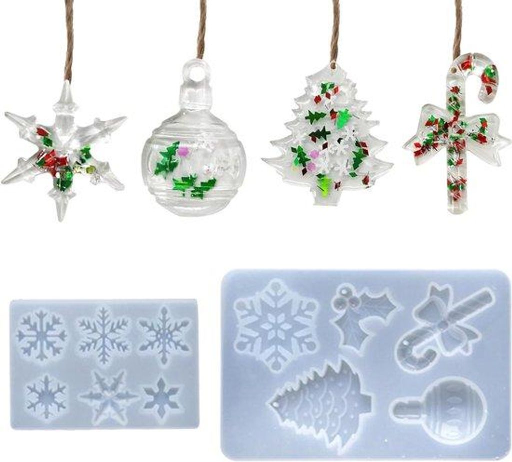 Silikonformen für Weihnachten: 2 Teile Härteepoxid Hängeform DIY Gießform - Weihnachtsbaum Dekoration Maker