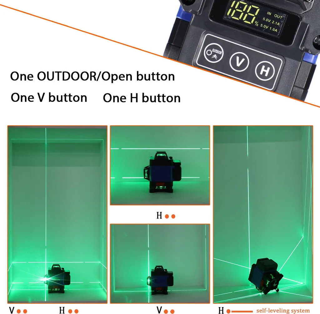 Dispositivo di livellamento laser 4D multifunzionale con 16 linee, 3°, macchina autolivellante, dispositivo di livellamento ricaricabile a batteria al litio USB con lunghezza di 1,2 m, stativo a tre vie regolabile in lega con asta di prolunga - 2