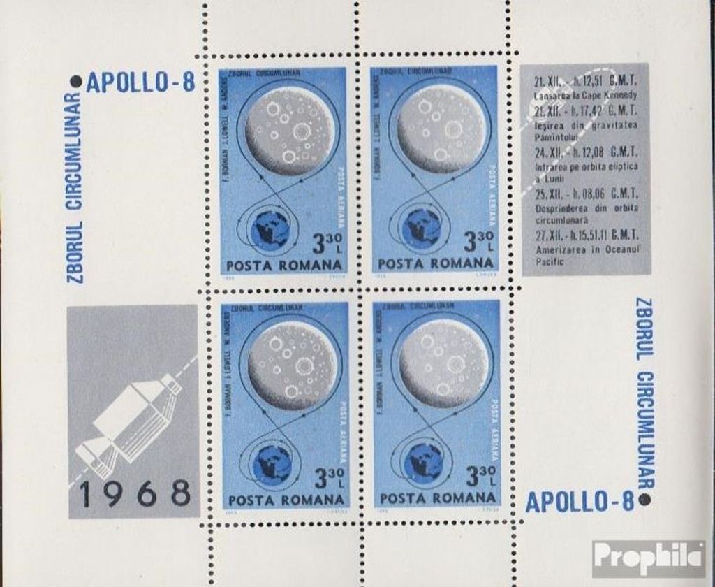 Briefmarken Rumänien 1969 Mi Block69 (kompl.Ausg.) postfrisch Mondumkreisung