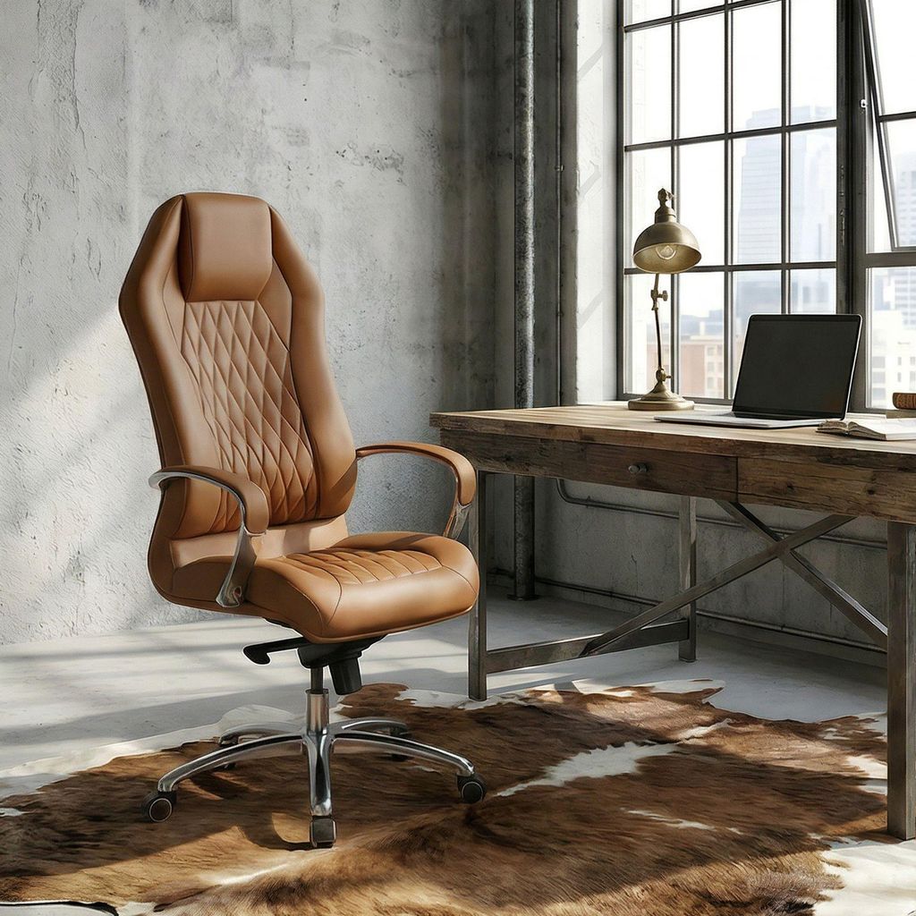FineBuy Chaise de bureau Caramel MONTEREY en cuir Image du produit 