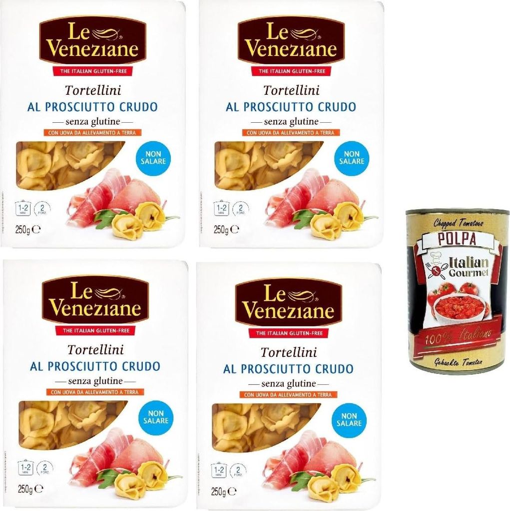 4x Le veneziane tortellini prosciutto crudo senza glutine, roher Schinken tortellini gluten free, Pasta nudeln glutenfrei 250g + Italian Gourmet po...