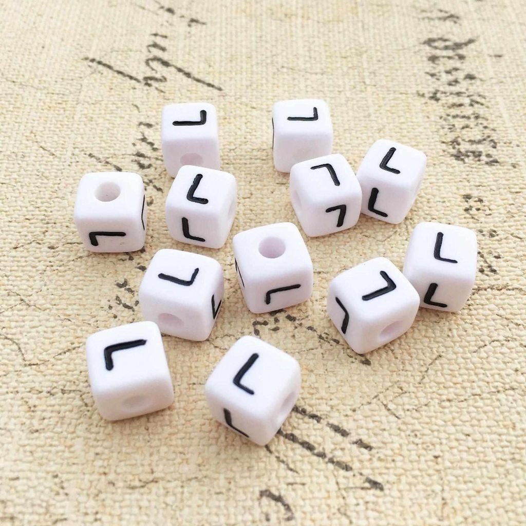 Perles pour lettres, 30 pièces, 6x6 mm, blanc avec noir, Image du produit 