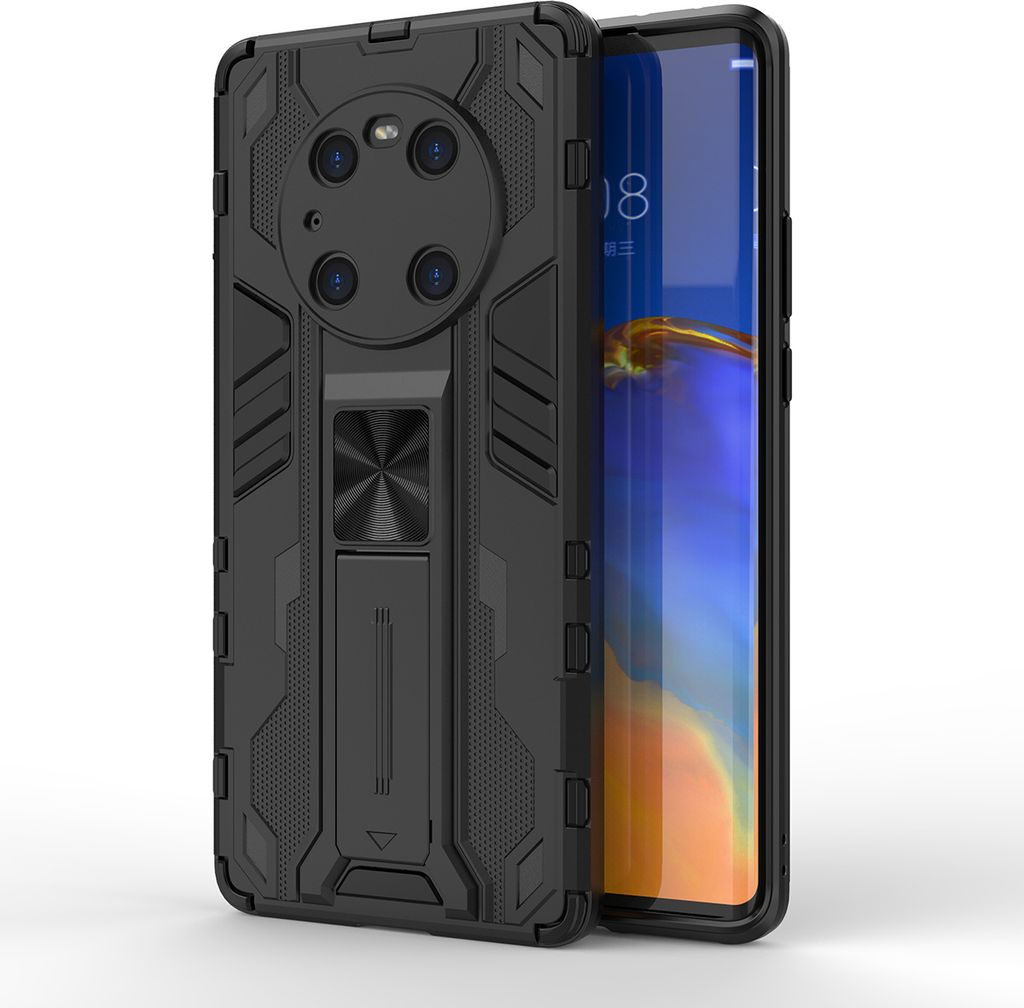 Huawei Mate 40 Pro Hülle, Dual Layer PC TPU Bumper Stoßfest Ständer Schutzhülle für Huawei Mate 40 Pro Schwarz