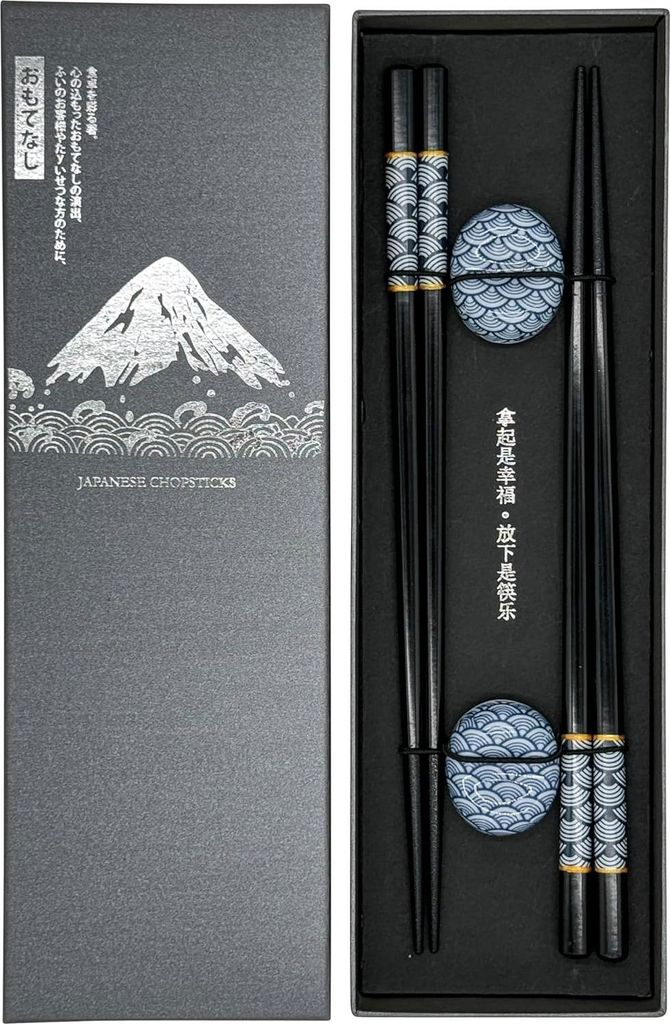 Eetstokjes aus hochwertigem Holz - Sushi Geschenkeset - 2 Paare inklusive keramischen Untersetzern - Asiatisch Japanisch Chinesisch Koreanisch - Sc...