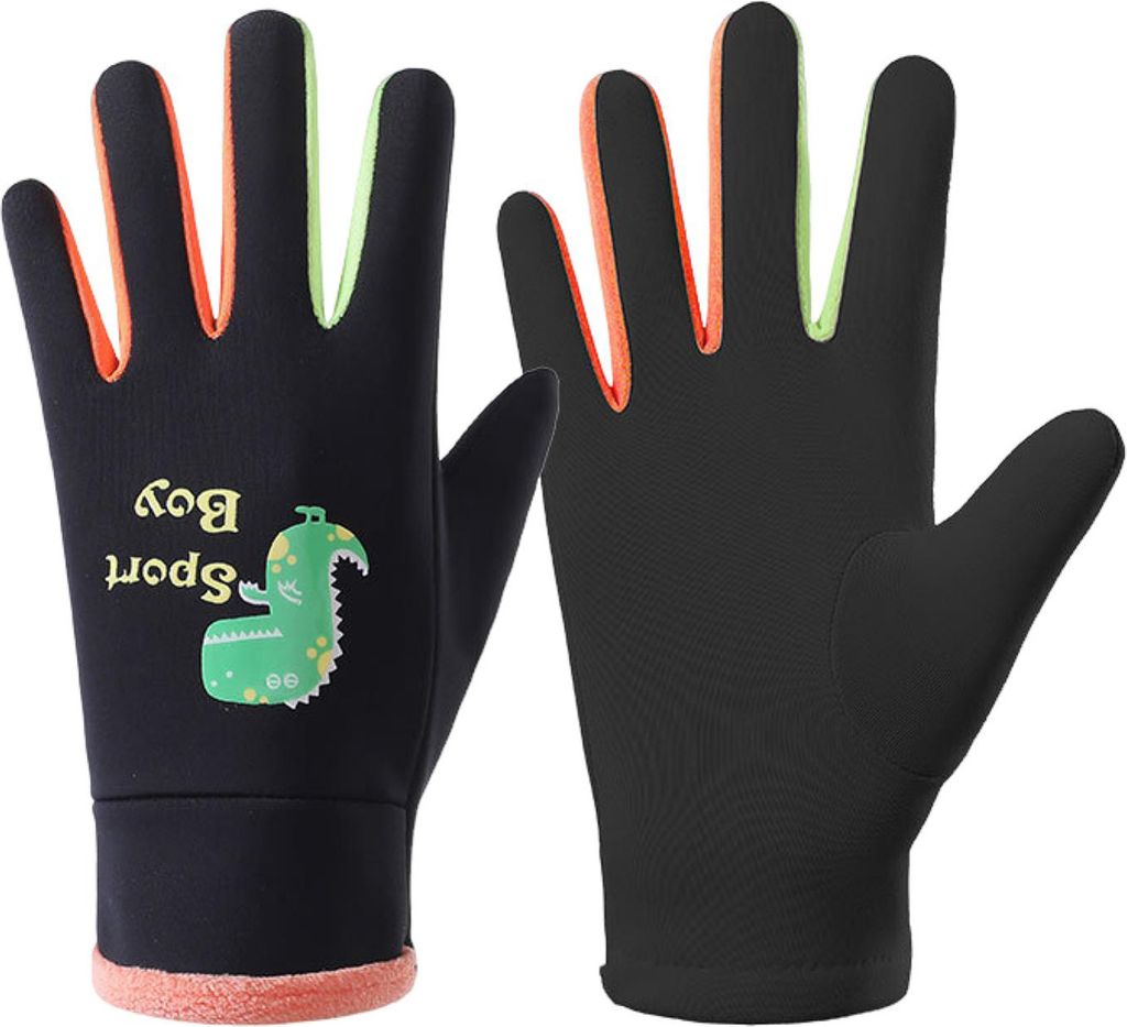Paar Kinder-Winterhandschuhe, wasserdichte Sporthandschuhe für 3–15 Jahre, Touchscreen, hohe Elastizität, reflektierendes Dinosauriermuster, Sk...