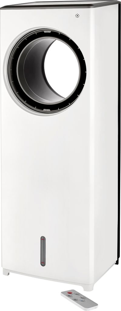 Der Unold AIR COOLER FRESH ist ein großer, weißer, rechteckiger flügelloser Ventilator mit einer run