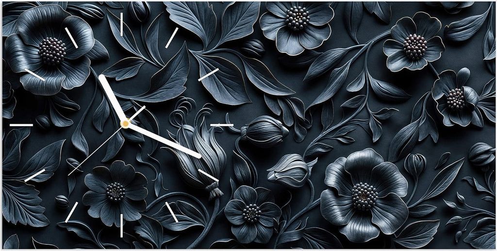 Wanduhr aus Glas mit Motiv Florales Muster- 60 x 30 cm - inkl. Aufhängesystem