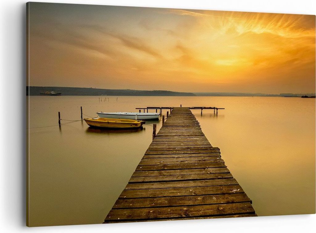 Bild auf Leinwand - Leinwandbild - See Brücke - 100x70cm - Wand Bild - Wanddeko - Wandbilder - Leinwanddruck - Bilder - Kunstdruck - Wanddekoratio...