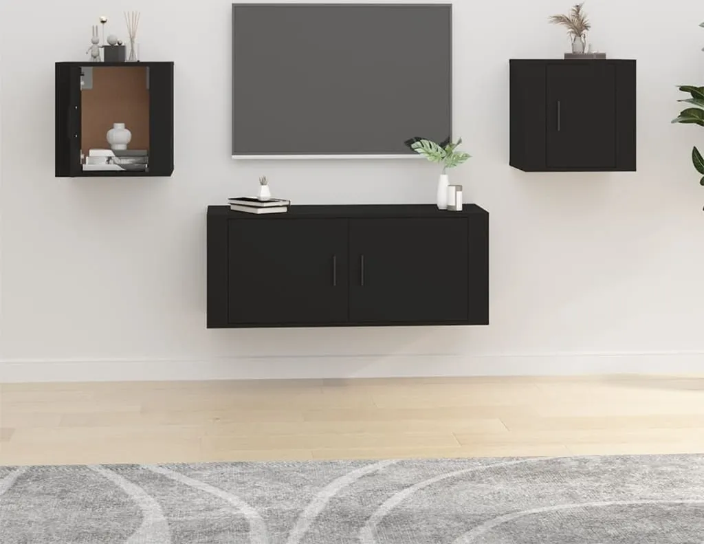 Set 2 Mobili Porta TV Sospesi The Living Store Nero - Arredo Design