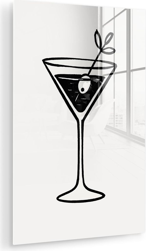 MuchoWow Glasbilder - Bilder auf Wandbild - Foto auf Glas Cocktail - Glas - Olive - Minimalistisch 60x90 cm Wanddekoration aus Glas - Acrylglasbild...