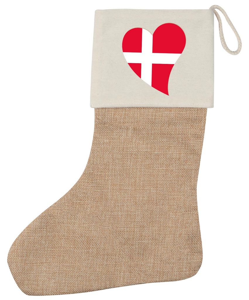 Huuraa Weihnachtsstrumpf Dänemark Flagge Herz Beige Jute Kaminstrumpf Geschenkidee