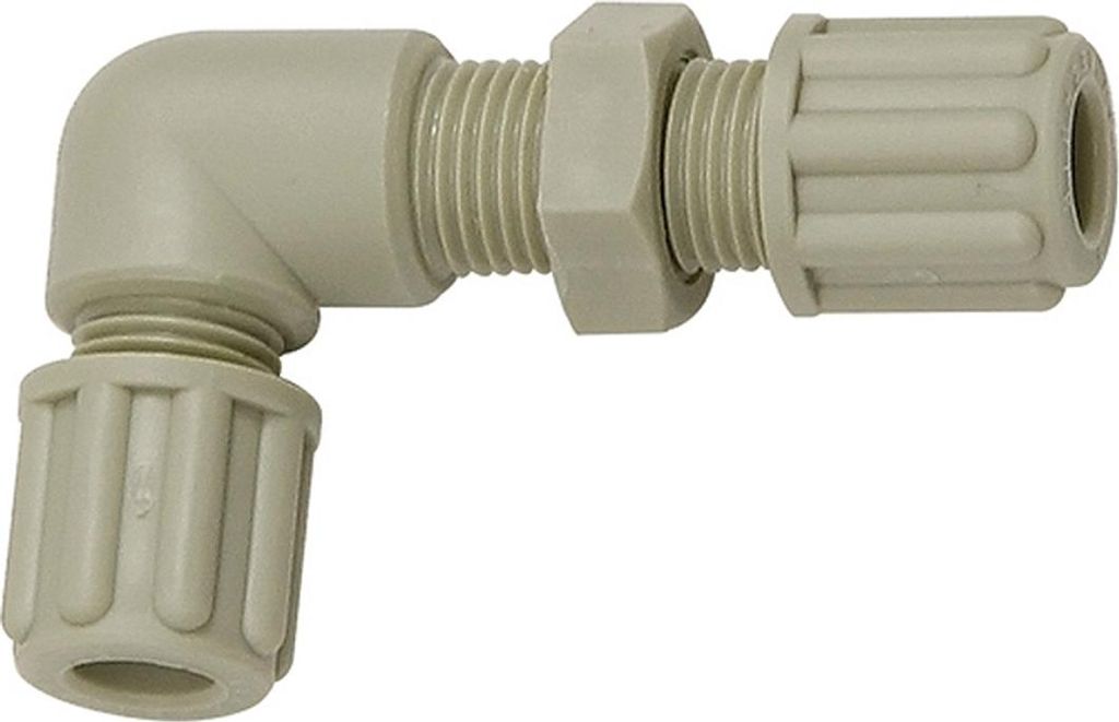 Riegler Winkel-Schottverbindung, M16x1,5, für Schlauch 8/10 mm, SW 22, PP