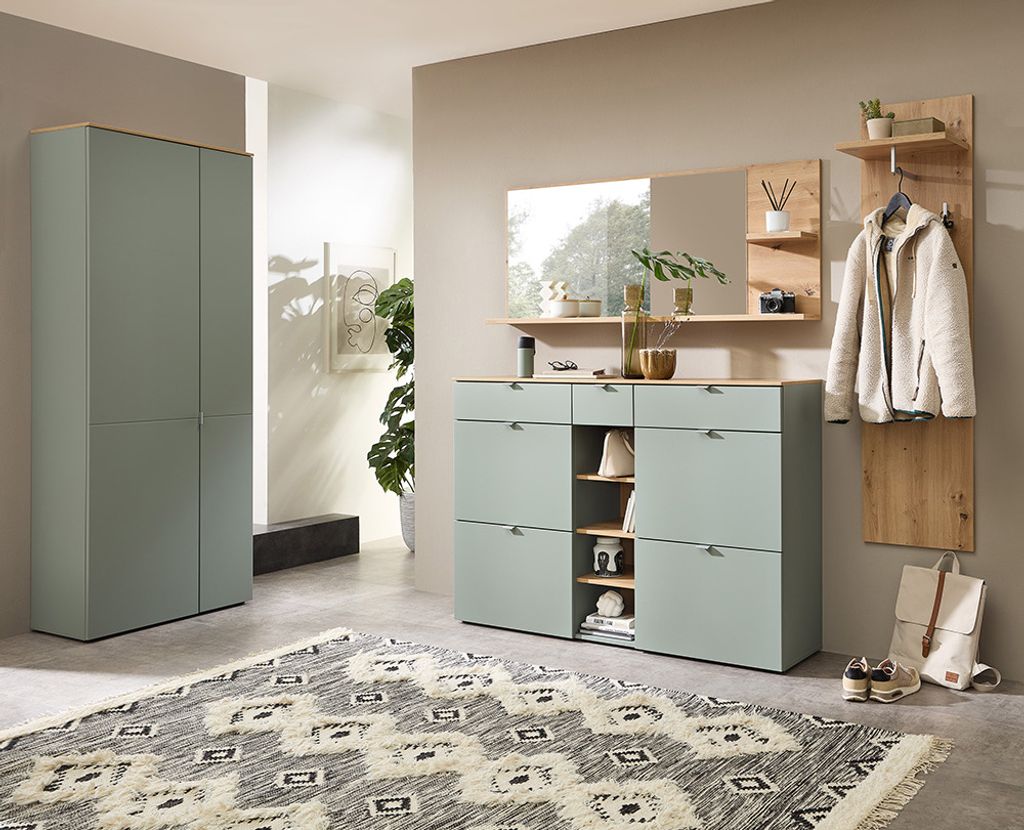 Flurgarderobe 4-teilig grün matt mit Eiche BLISS-36 Produktbild 