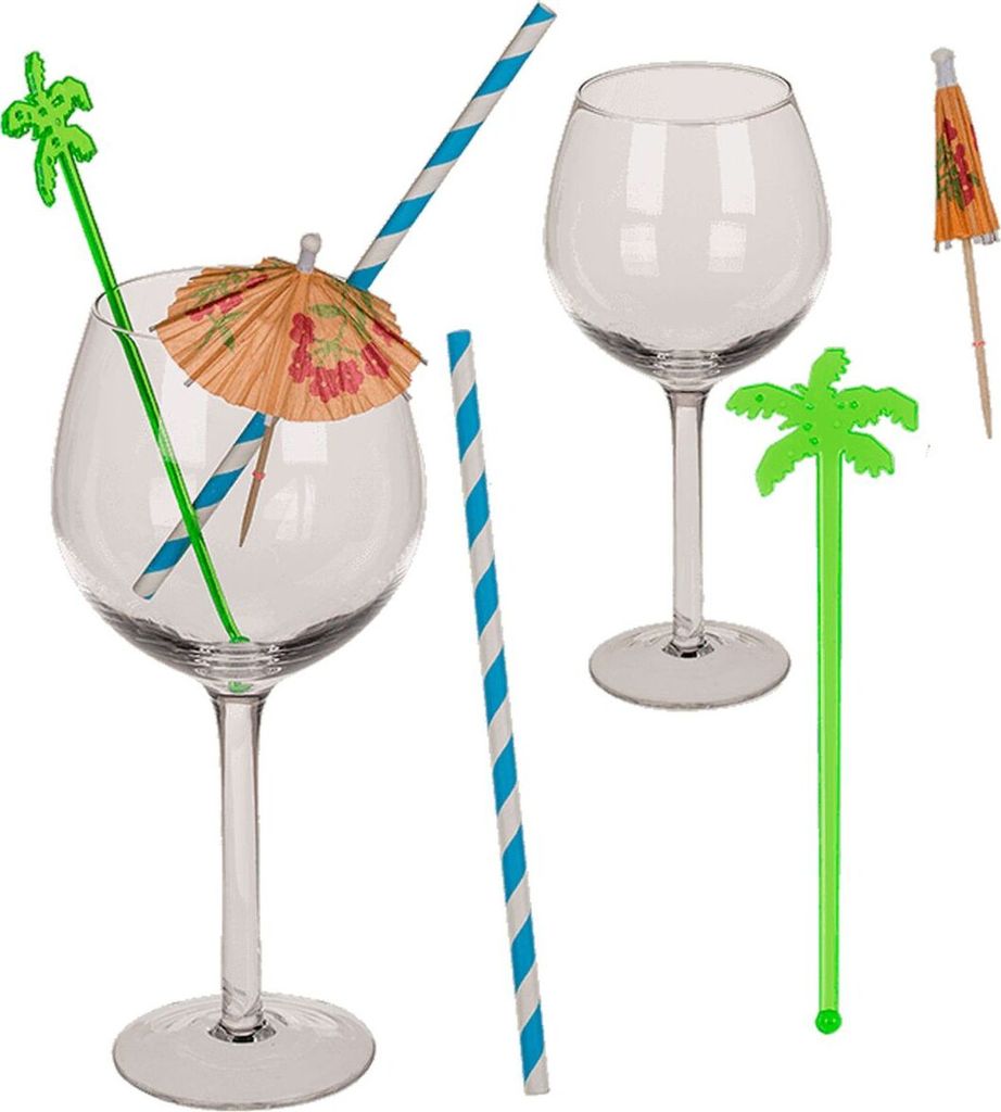 Cocktail Glas Set 8 teilig Trinkhalm Schirmchen Untersetzer Party Gläser Set