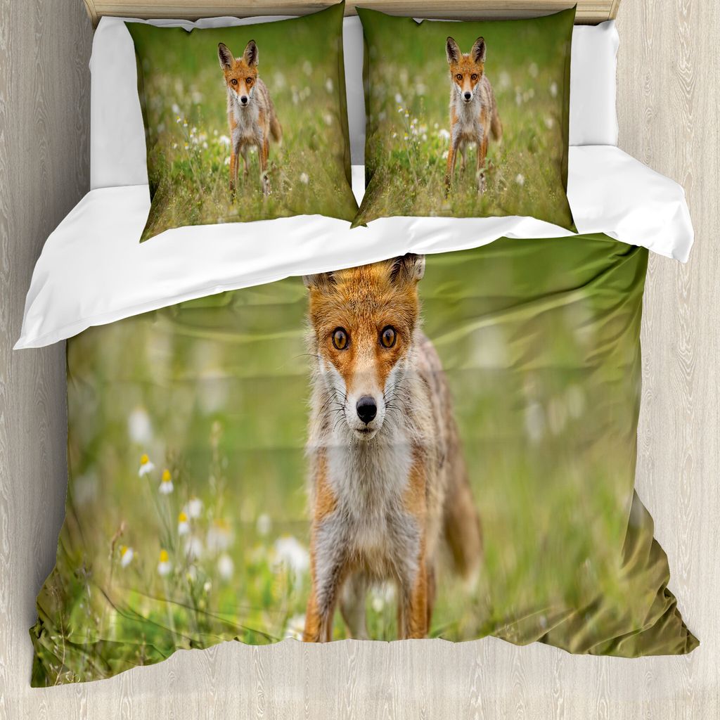 ABAKUHAUS Fuchs Bettbezug Set für Einzelbetten, Junge Neugierige Coyote Tier, Milbensicher Allergiker geeignet mit Kissenbezug, 200 cm x 200 cm - ...